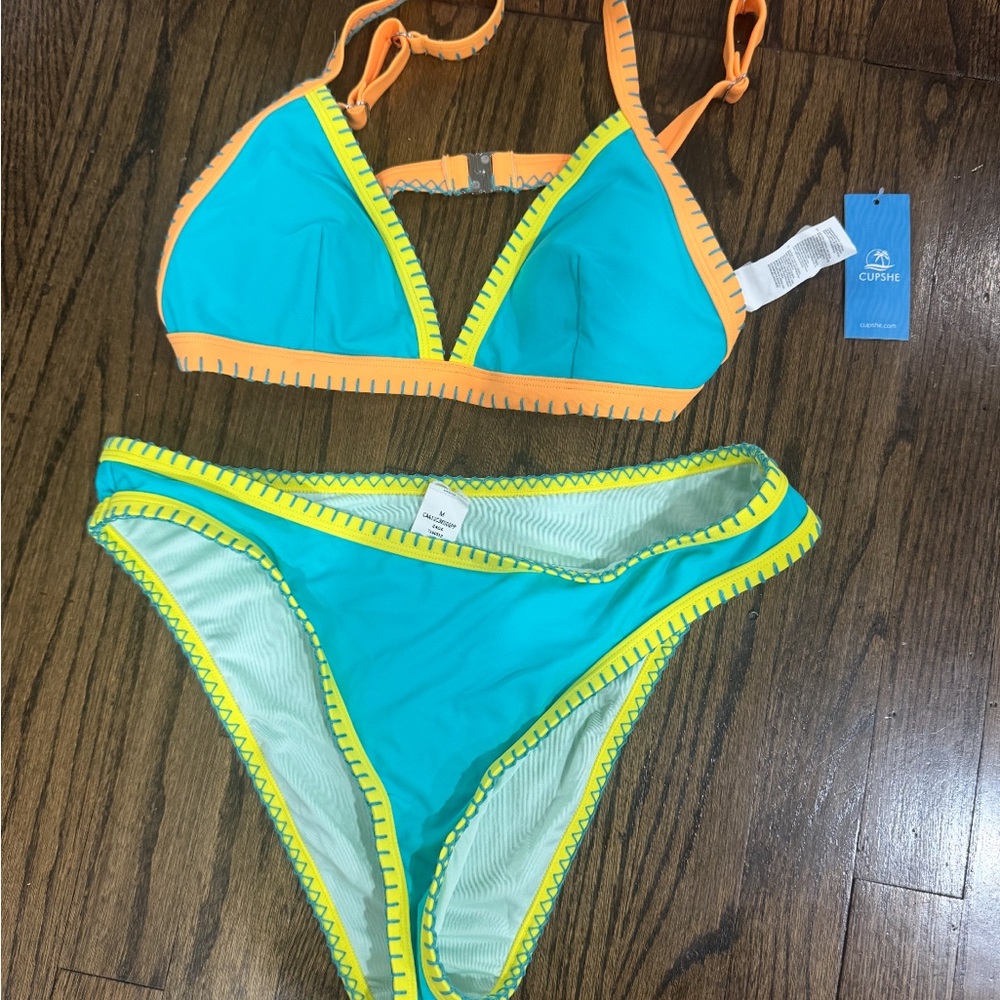 Cupshe Teal and Orange Bikini Set